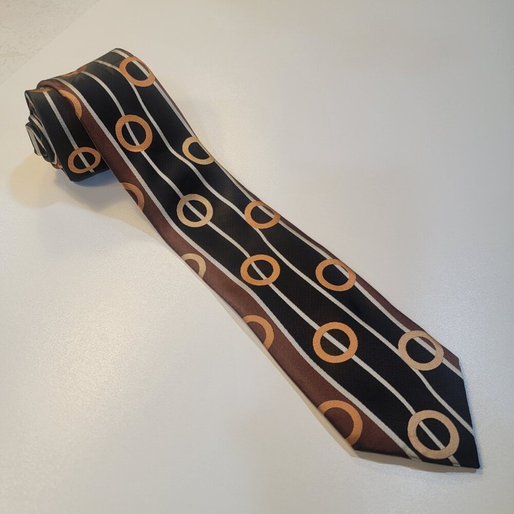 BRUNO CONTE By Don Jonathan Tie 100% POLYESTER  Necktie Brown Circles